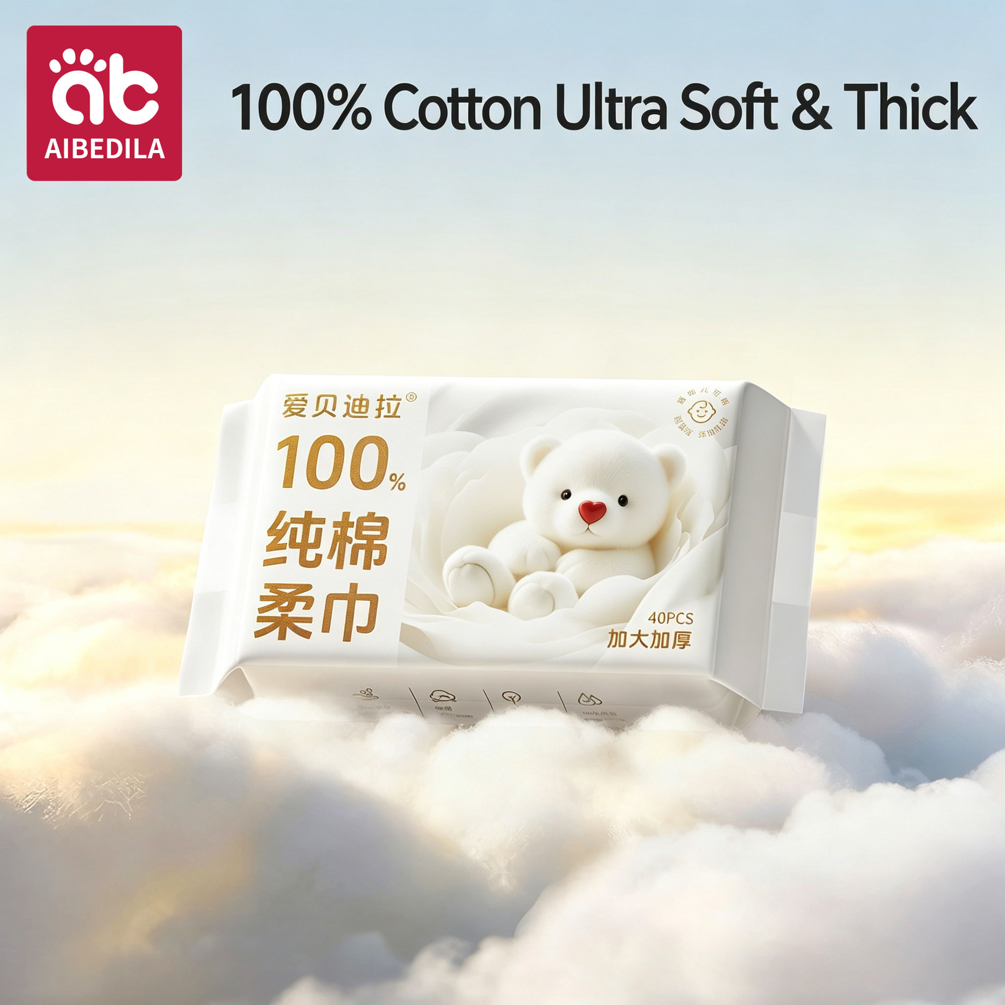Skincare Newborn - 100%コットン ドライワイプ 敏感肌+新生児用おしりふき、3in1 洗浄・ケア・保護 無香料 低刺激性