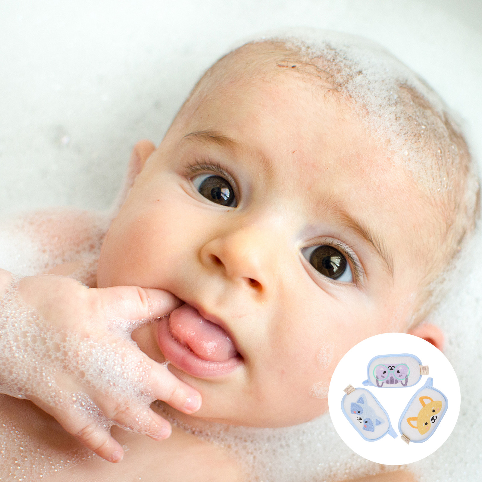 Skincare Newborn - 3個入り幼児用バススポンジ 超ソフトコットン製 新生児用 漫画柄 優しい肌ケア 吸水性