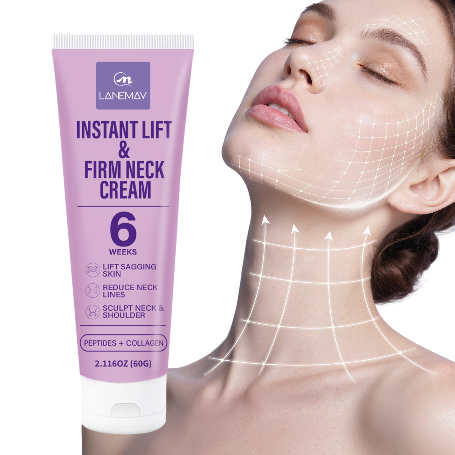 Peptide Neck Cream - インスタントリフト ファームネッククリーム（ペプチド、コラーゲン、レチノール、ビタミンE、シアバター配合）– 6週間でたるんだ肌を引き上げるトリートメント。
