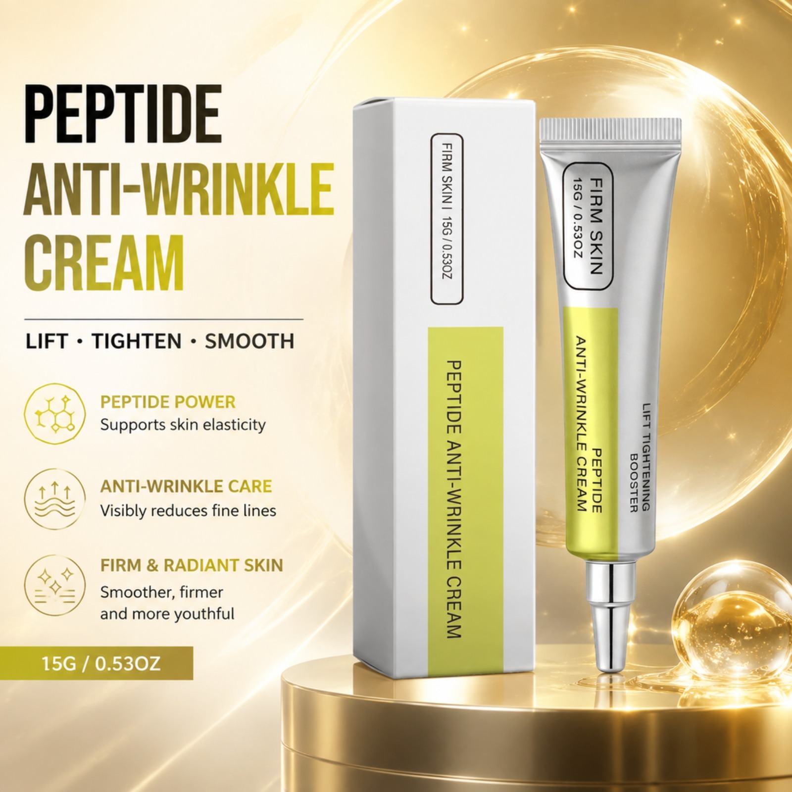 Peptide Neck Cream - ペプチドレチノールフェイスクリーム、引き締め、なめらか、保湿、小じわケア、目元・顔・首用、デイリー韓国スキンケア